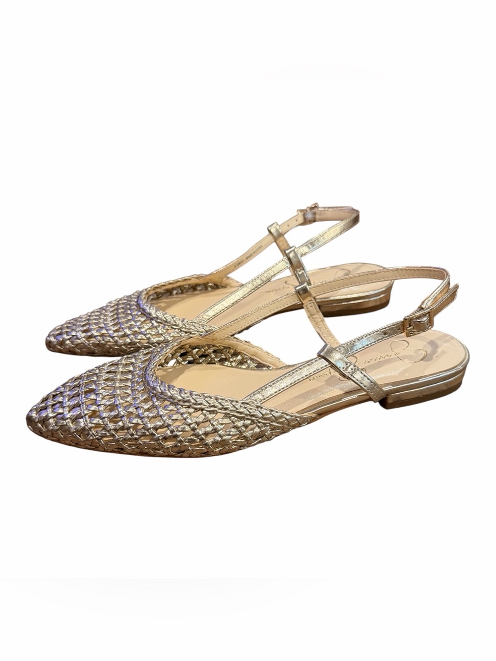 Jessica Simpson Metallic Gold Woven Slingback Flats